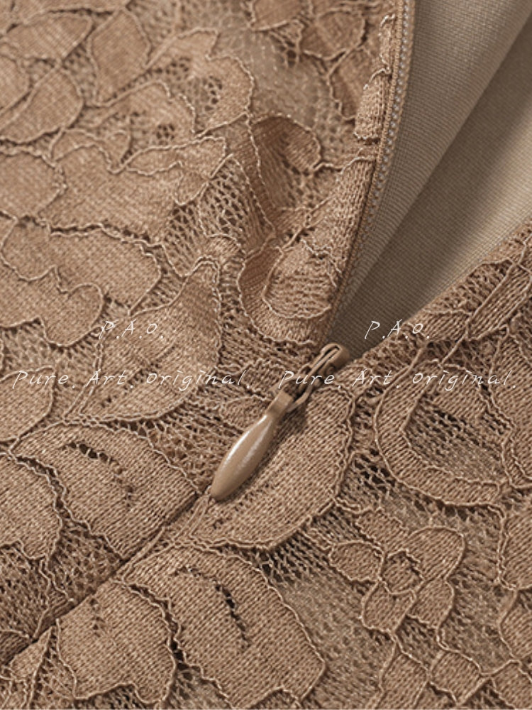 V-Neck Ruched Knit Top & Lace Pencil Skirt Set