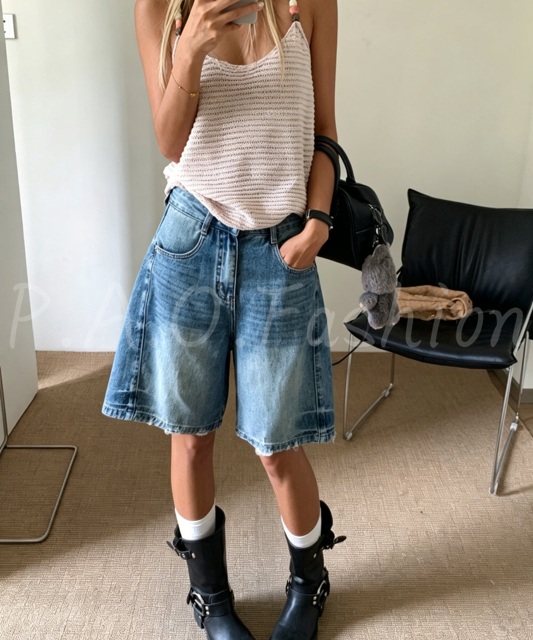Vintage Washed Straight-Leg Denim Bermuda Shorts[Available Now]