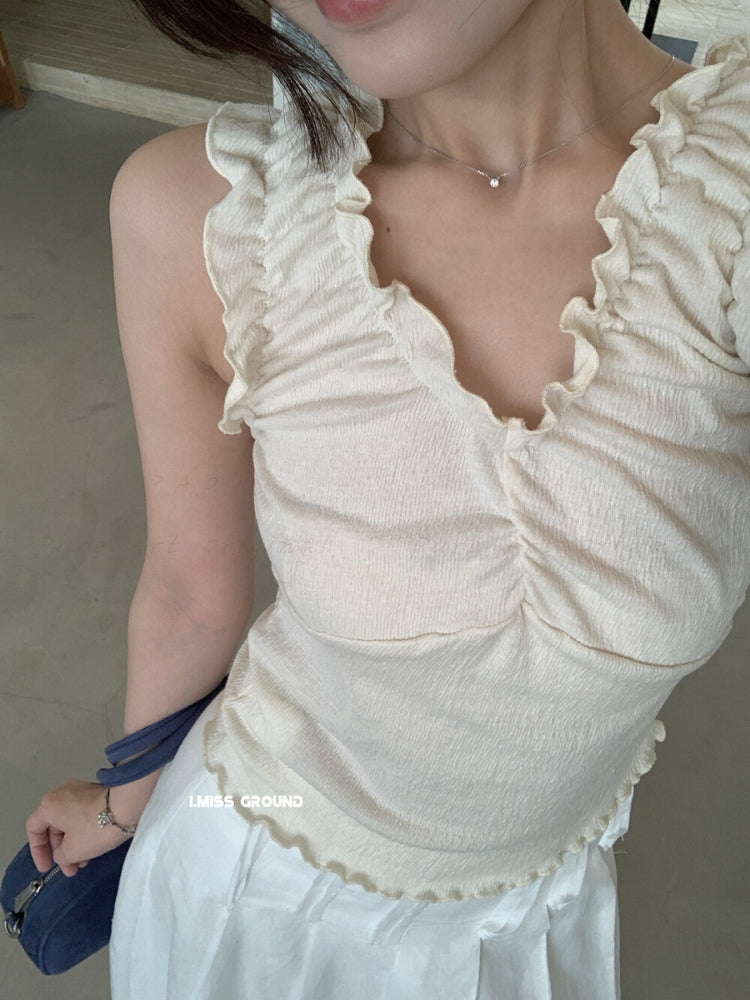 Sweet Ruffle-Trim V-Neck Tank Top
