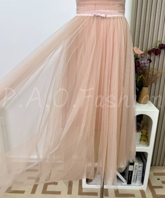 Tulle Midi Dress with Bow Detail