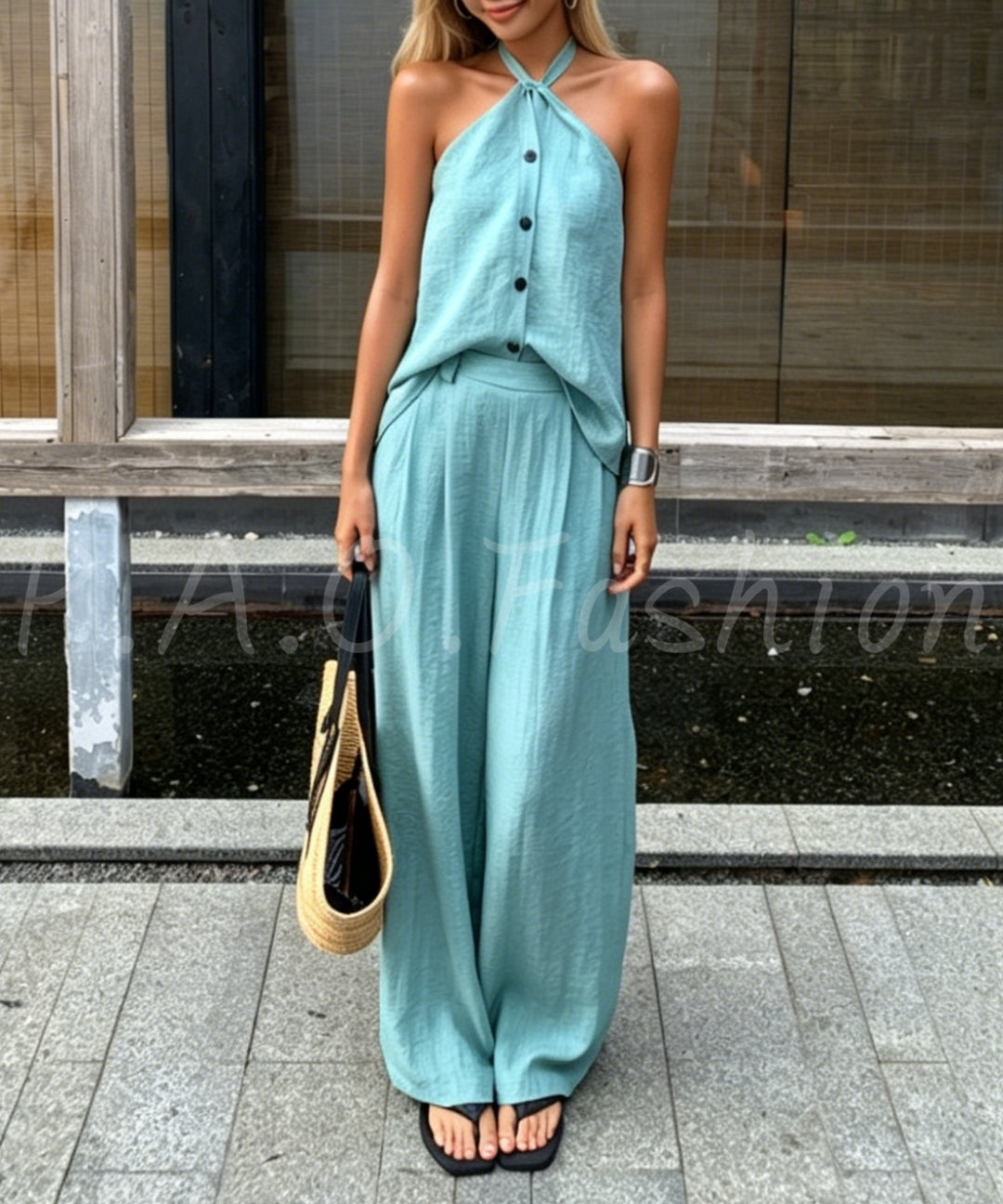 Halter Tie Wide-Leg Pants Set[Available Now]