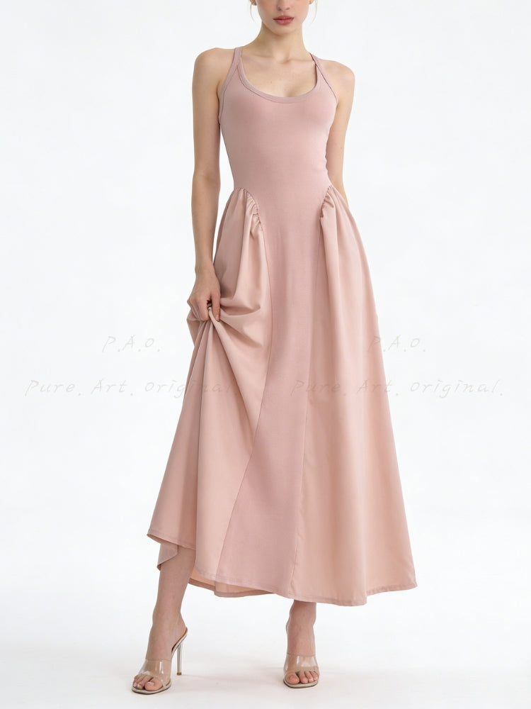 Waist-Defining Sleeveless A-Line Maxi Dress