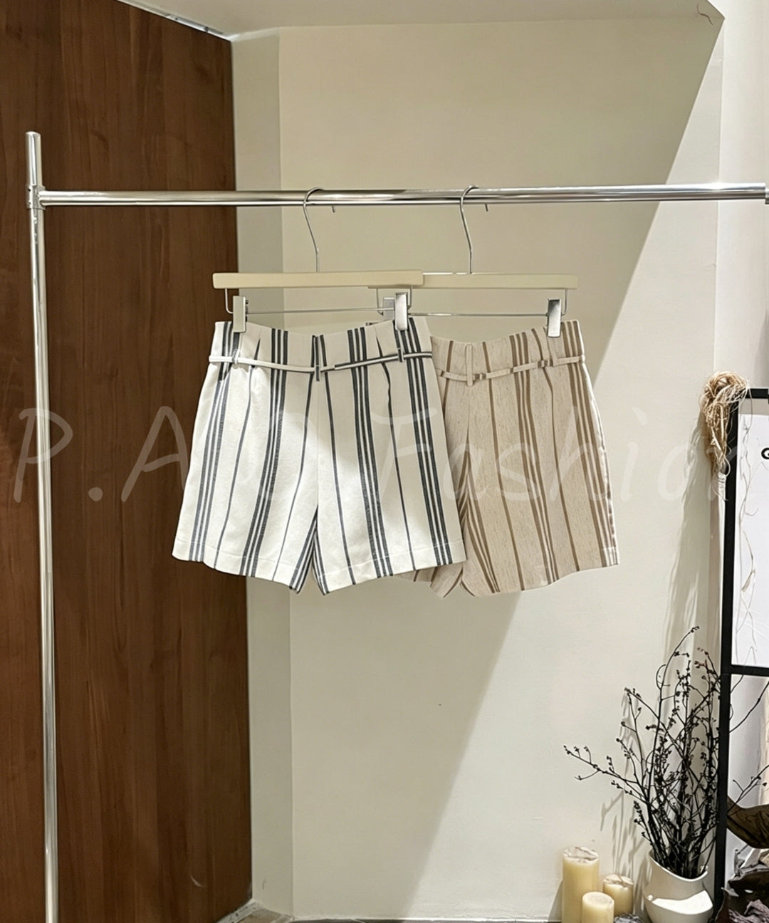 Striped Linen-Blend High-Waisted Shorts[Available Now]