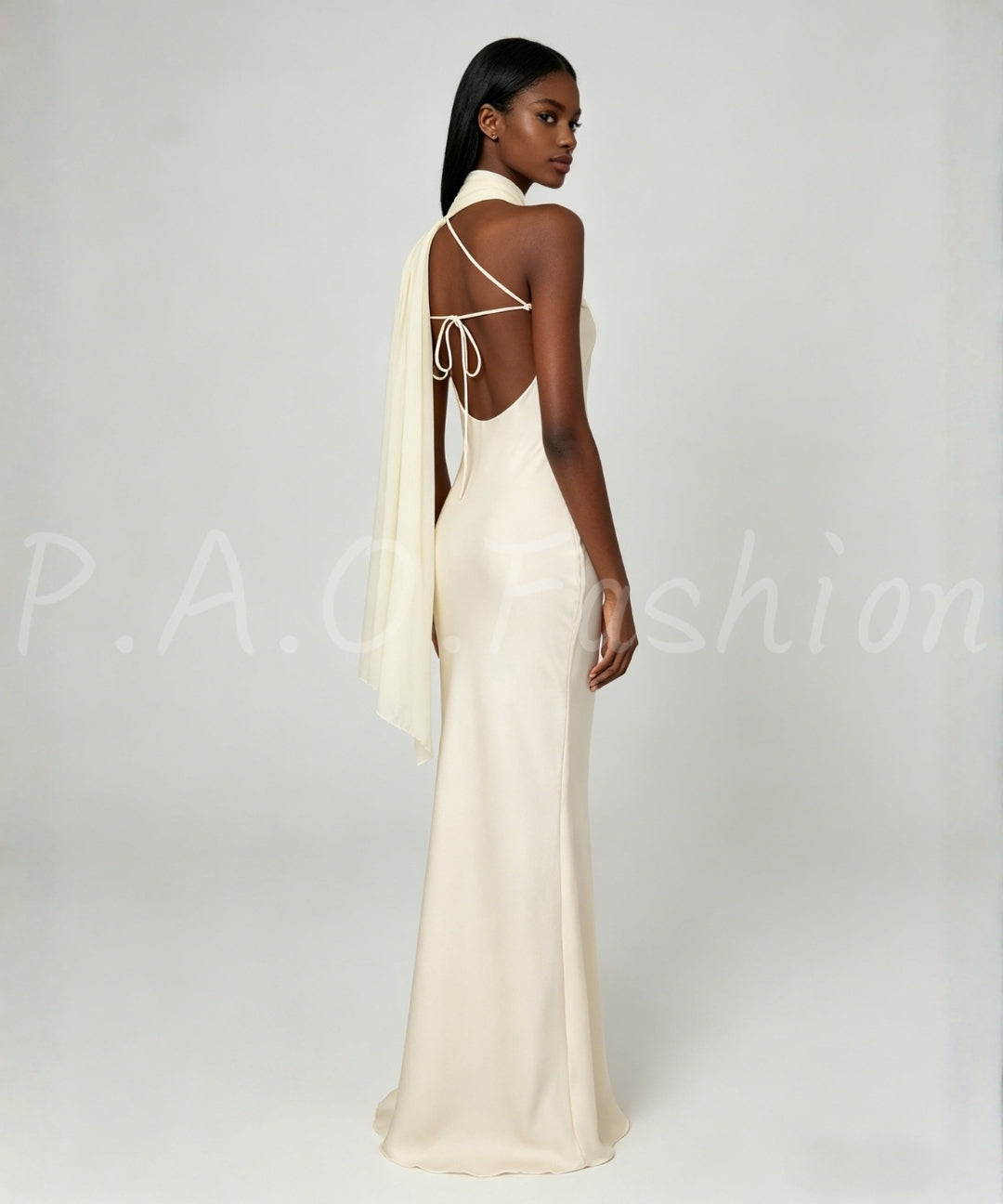 One-Shoulder Satin Slip Dress with Sash & Side Slit[Available Now]