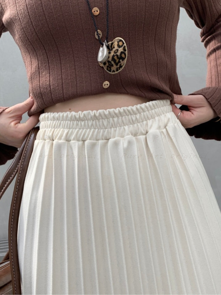 Classic Thick Pleated Wool Blend Skirt