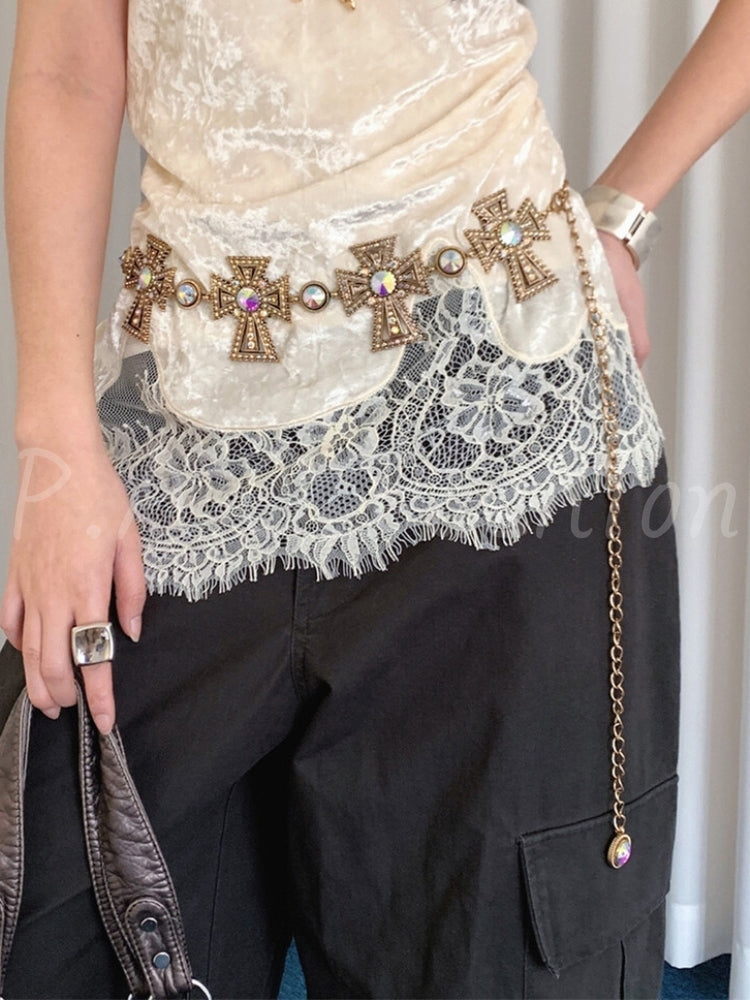 Baroque Cross Rhinestone Chain Waist Belt