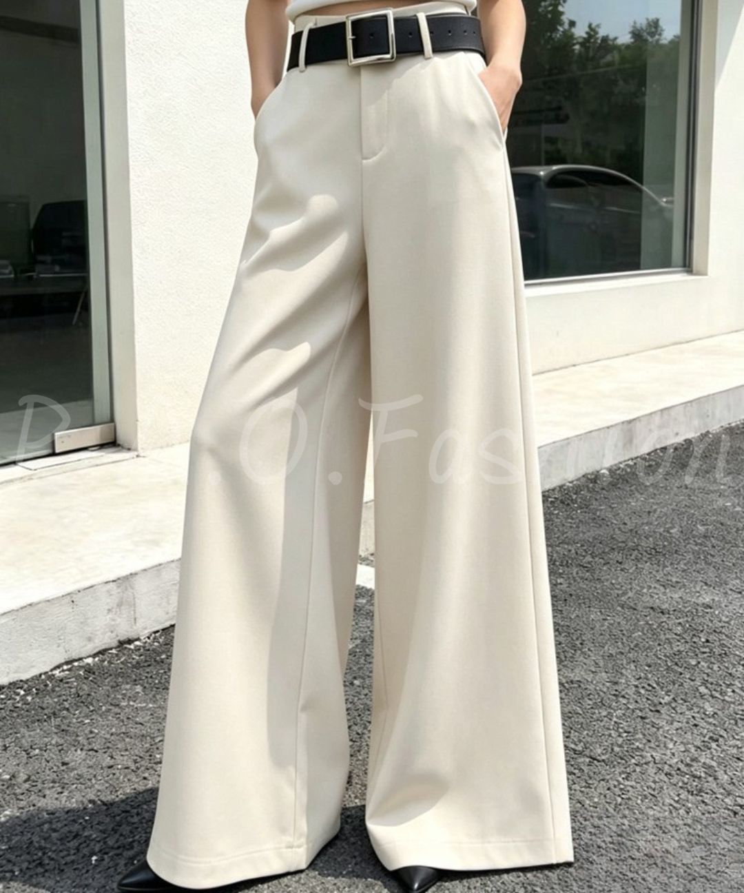 High Waist Draped Wide Leg Suit Pants with Belt