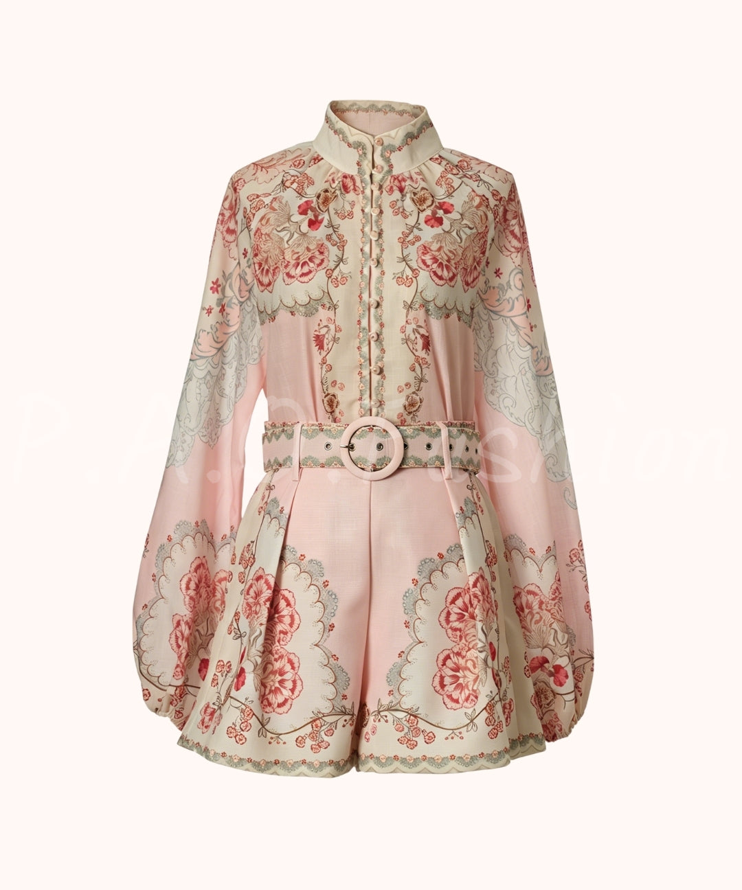 Vintage Floral High Neck Shirt & Shorts Set[Available Now]