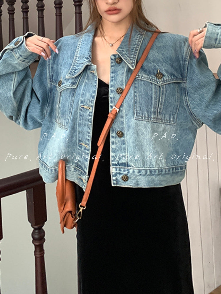 Vintage Washed Cropped Denim Jacket