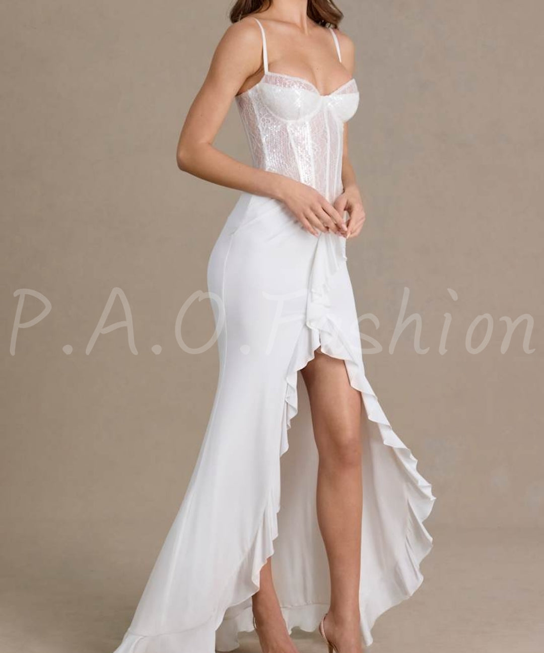 Lace Corset Strap Slit Maxi Dress[Available Now]