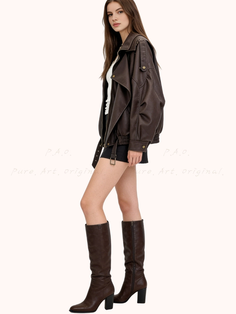 Thick Padded Motorcycle-Style Faux Leather Jacket