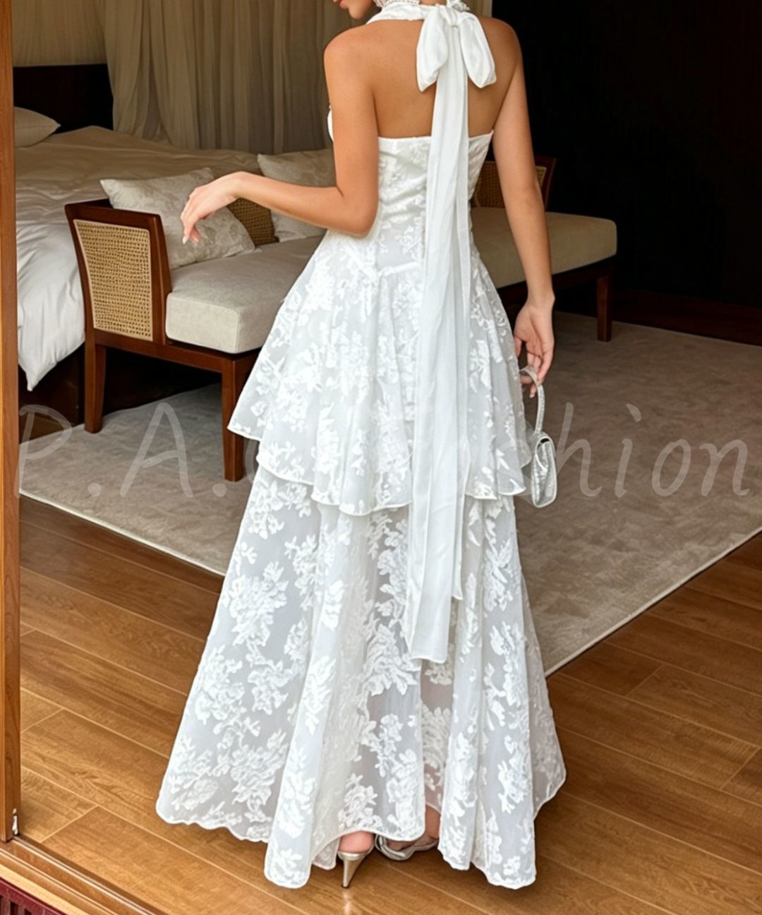 Jacquard Halter High-Low Dress