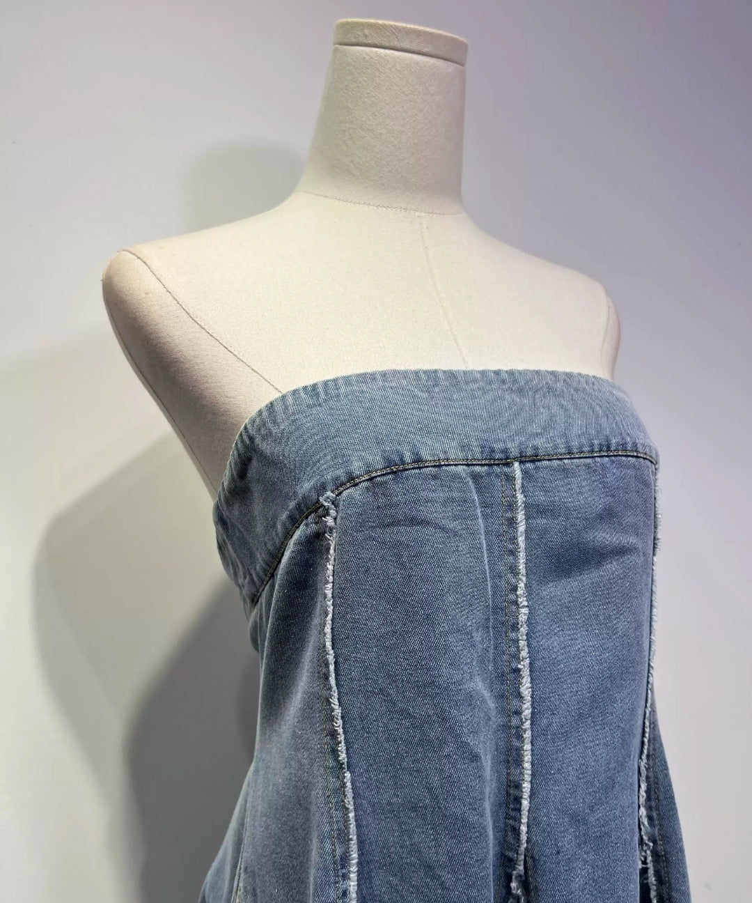 Vintage Frayed Tube Denim Mini Dress