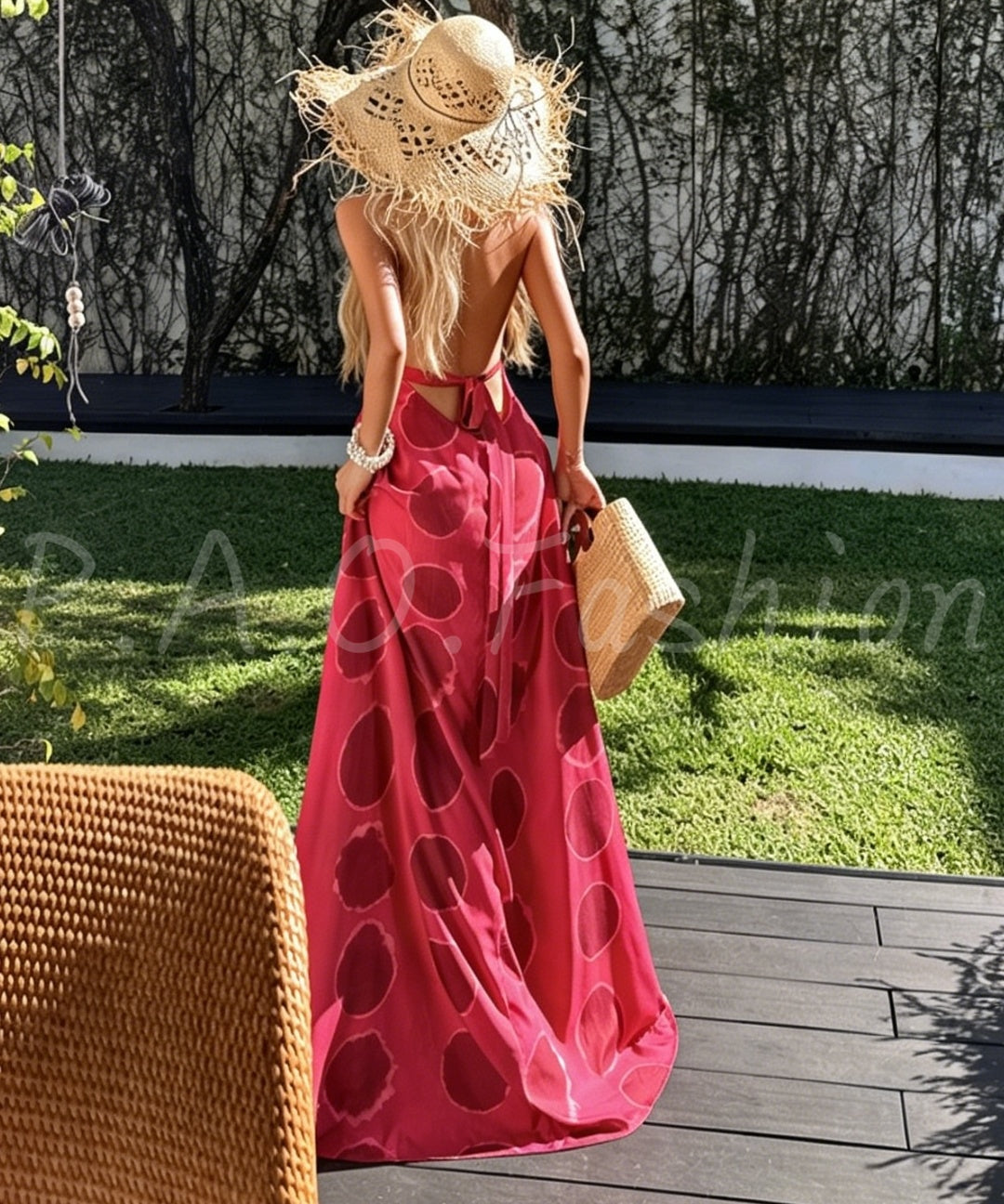 Polka Dot Halter Backless Maxi Dress