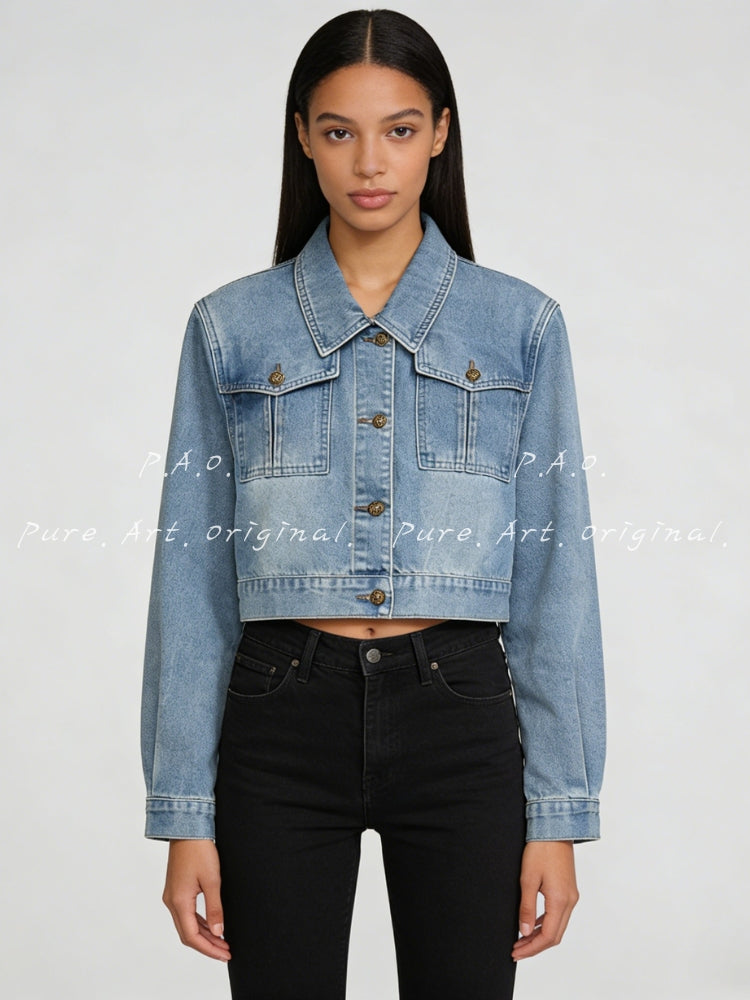 Vintage Washed Cropped Denim Jacket