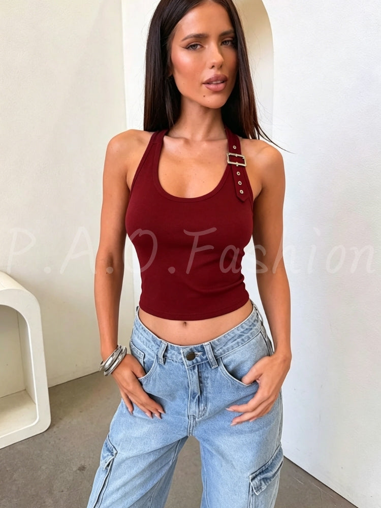 Asymmetric Halter Crop Top