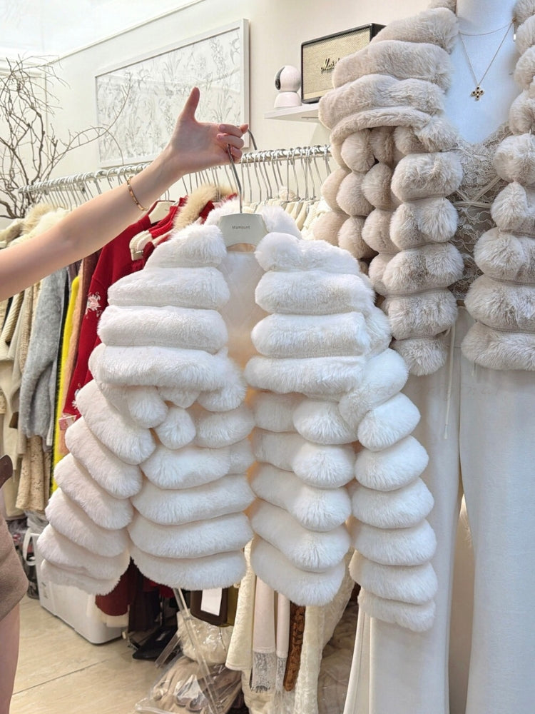 Faux Otter & Chinchilla Fur Padded Short Coat