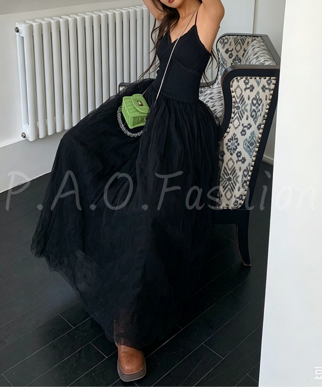 Ribbed Tulle Maxi Dress