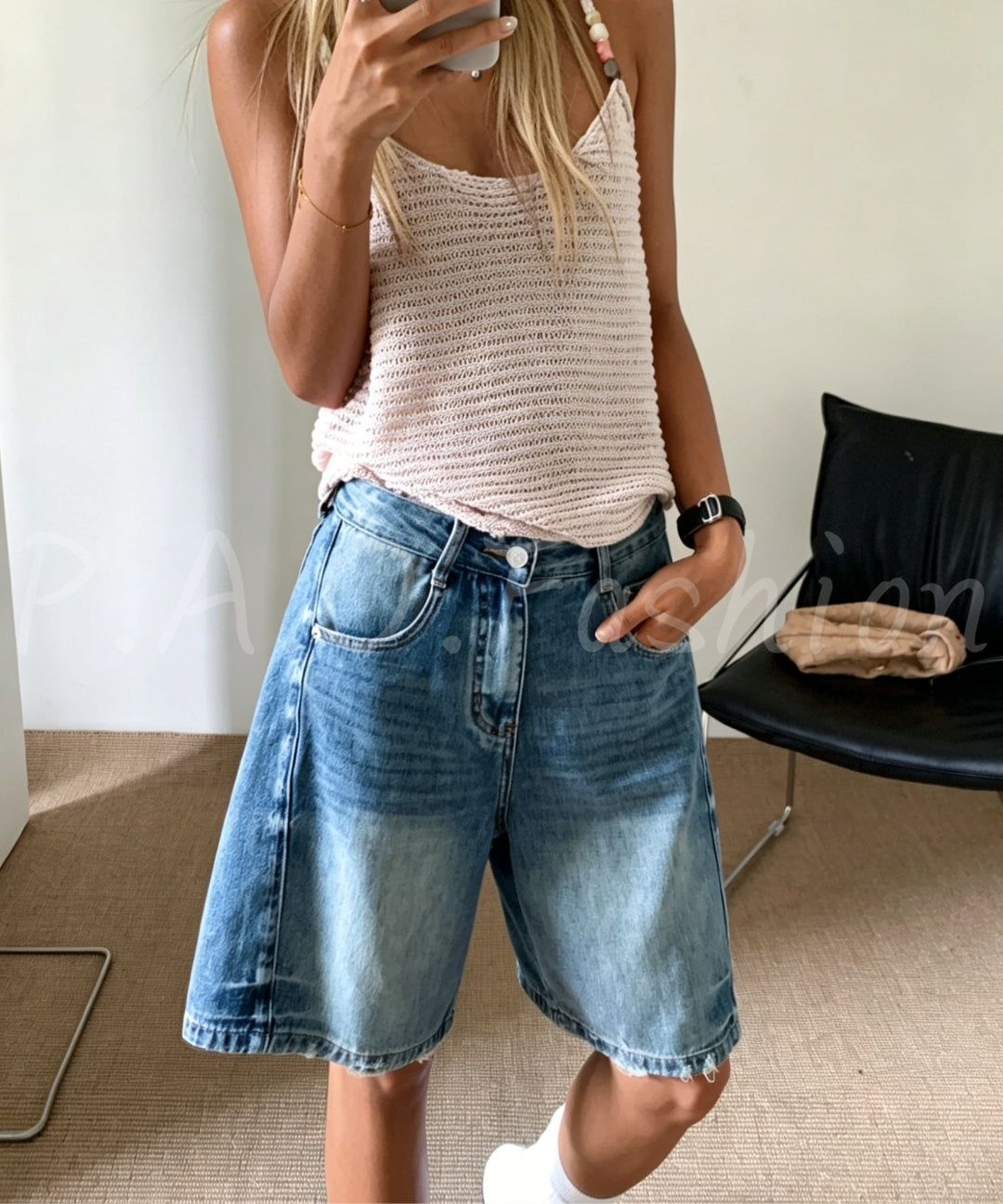 Vintage Washed Straight-Leg Denim Bermuda Shorts[Available Now]
