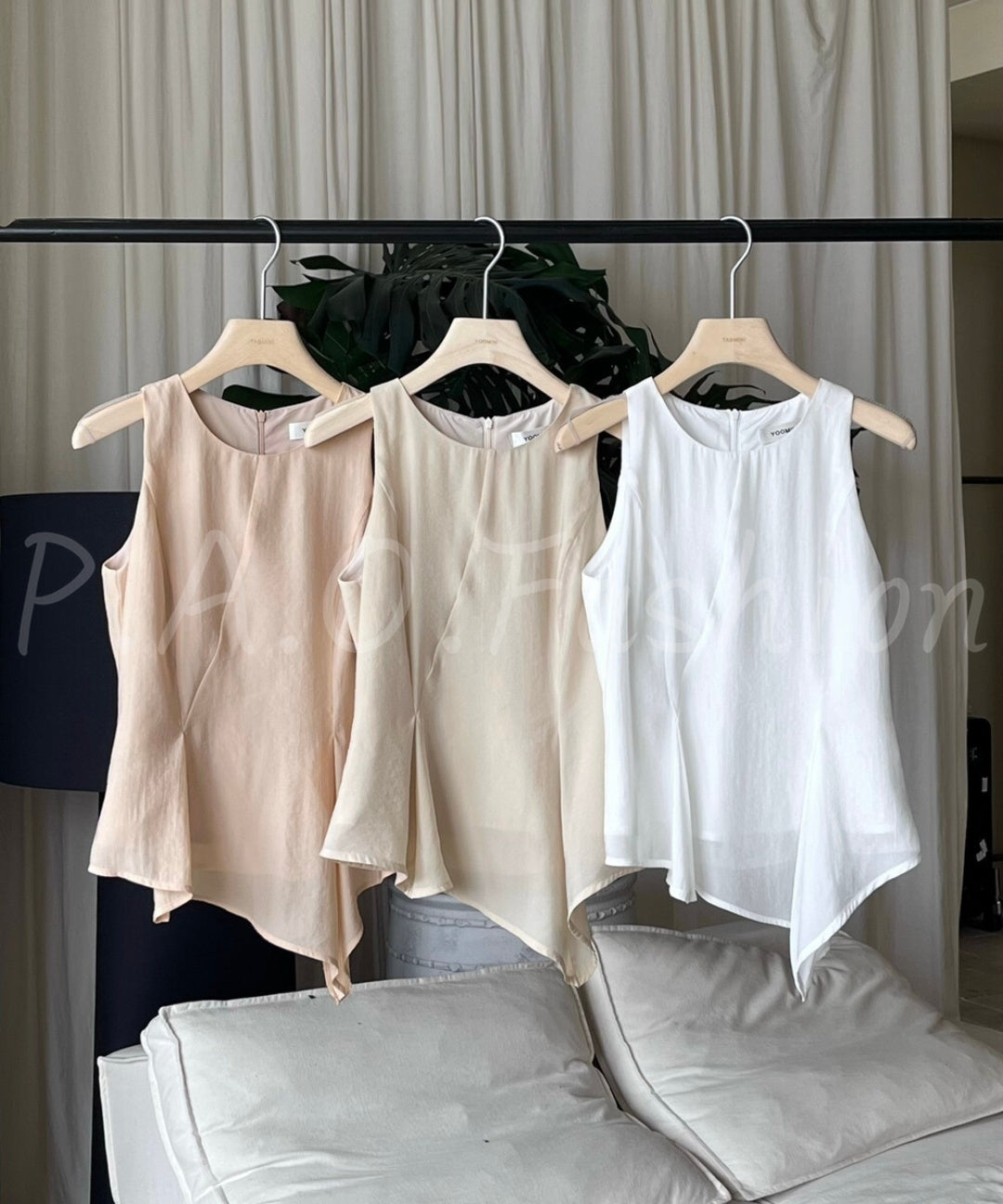 Asymmetrical Waist-Detail Sleeveless Top & Striped Wide-Leg Two-Piece Set