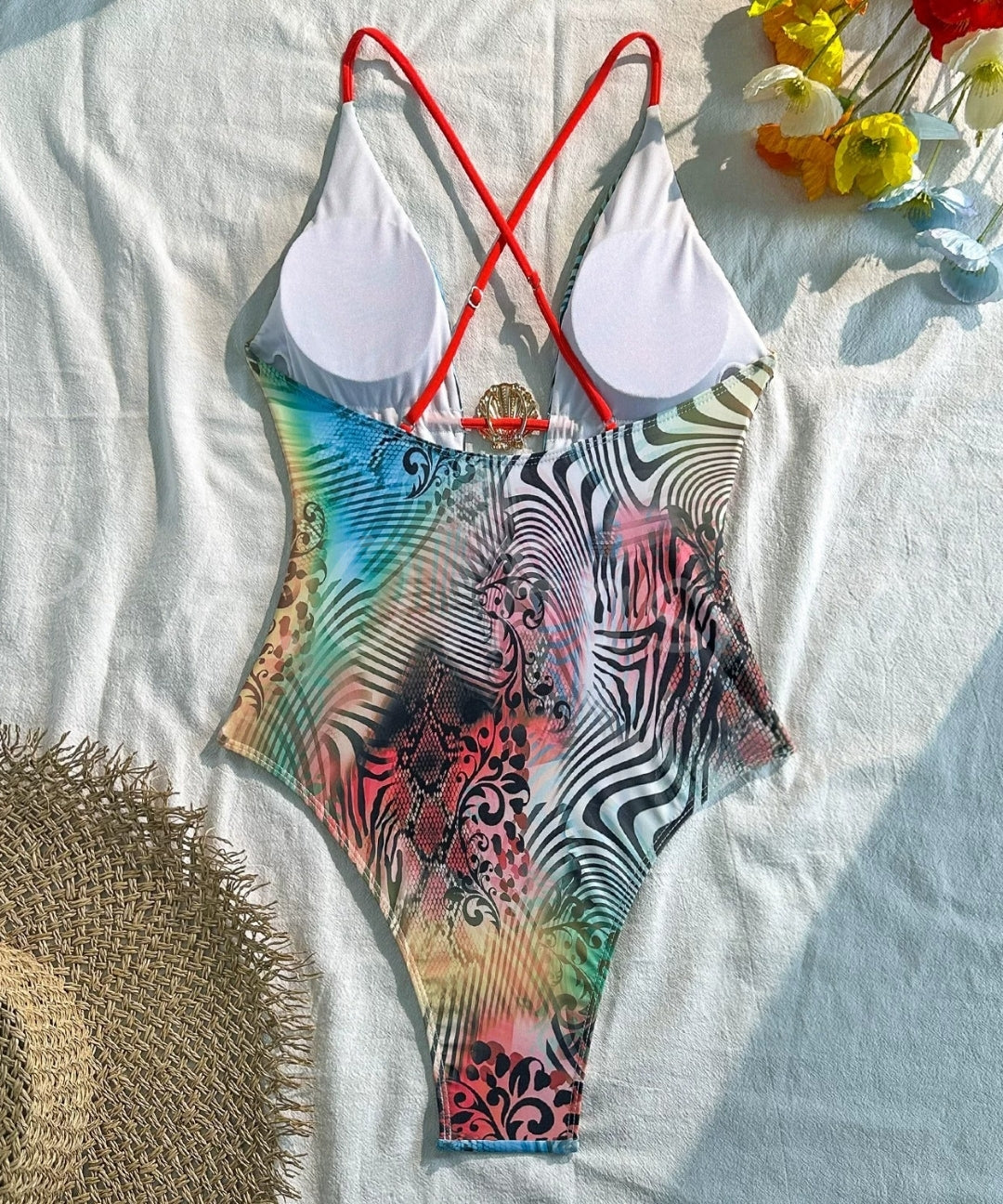 Gradient Animal Print Halter One-Piece Swimsuit