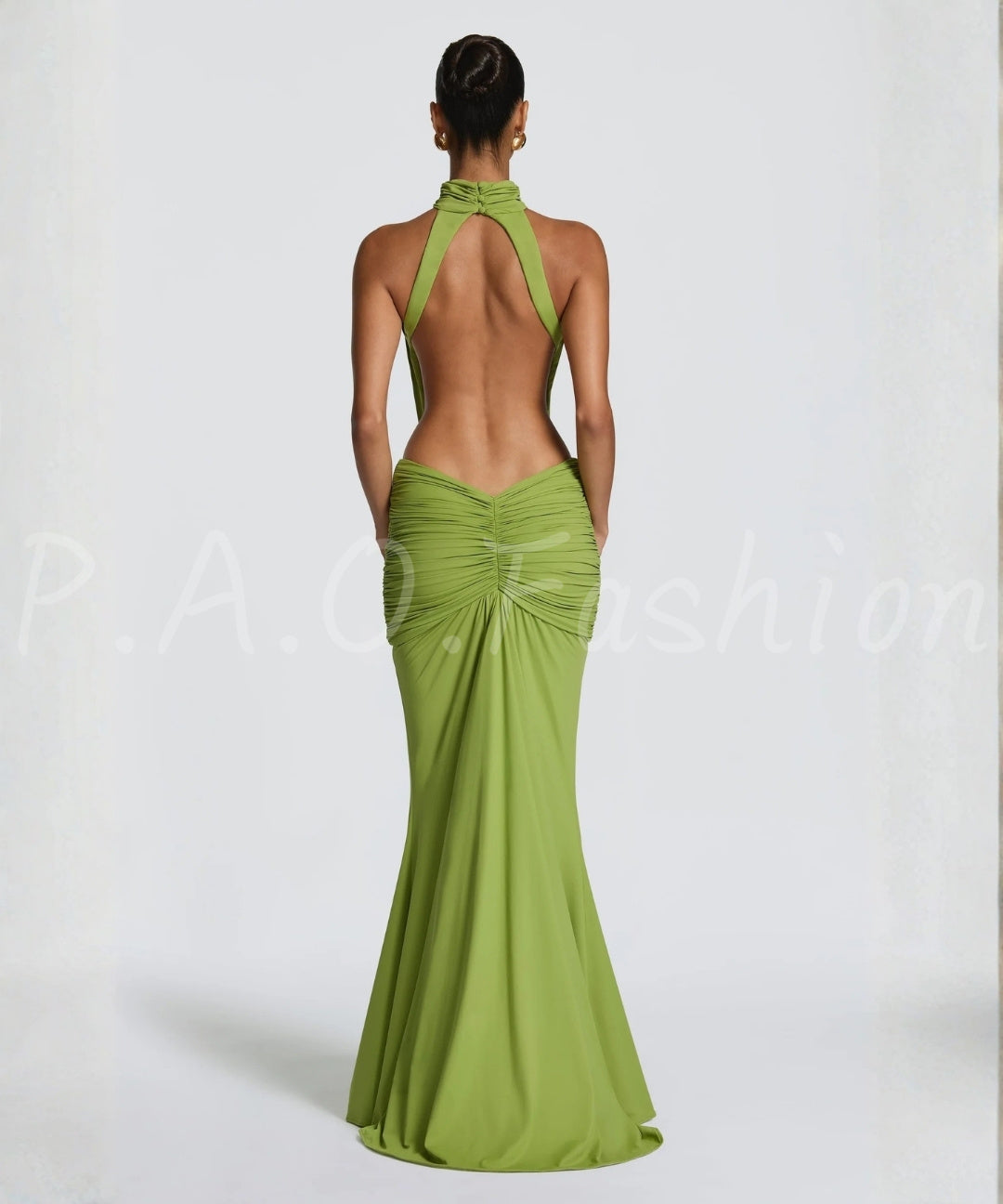 Halter Backless Twist-Waist Mermaid Maxi Dress