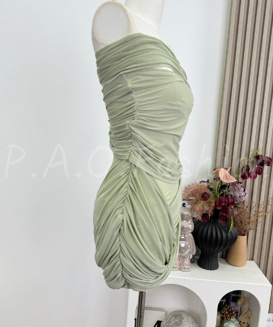 Strapless Ruched Tulle Bodycon Dress[Available Now]