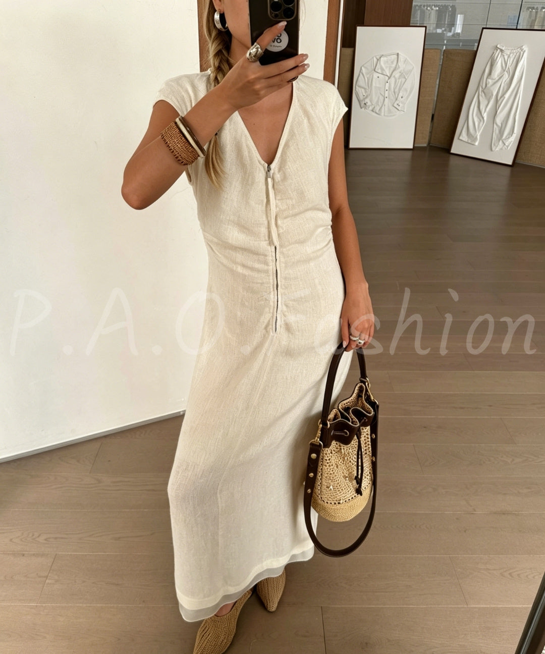 100% Hemp V-Neck Maxi Dress