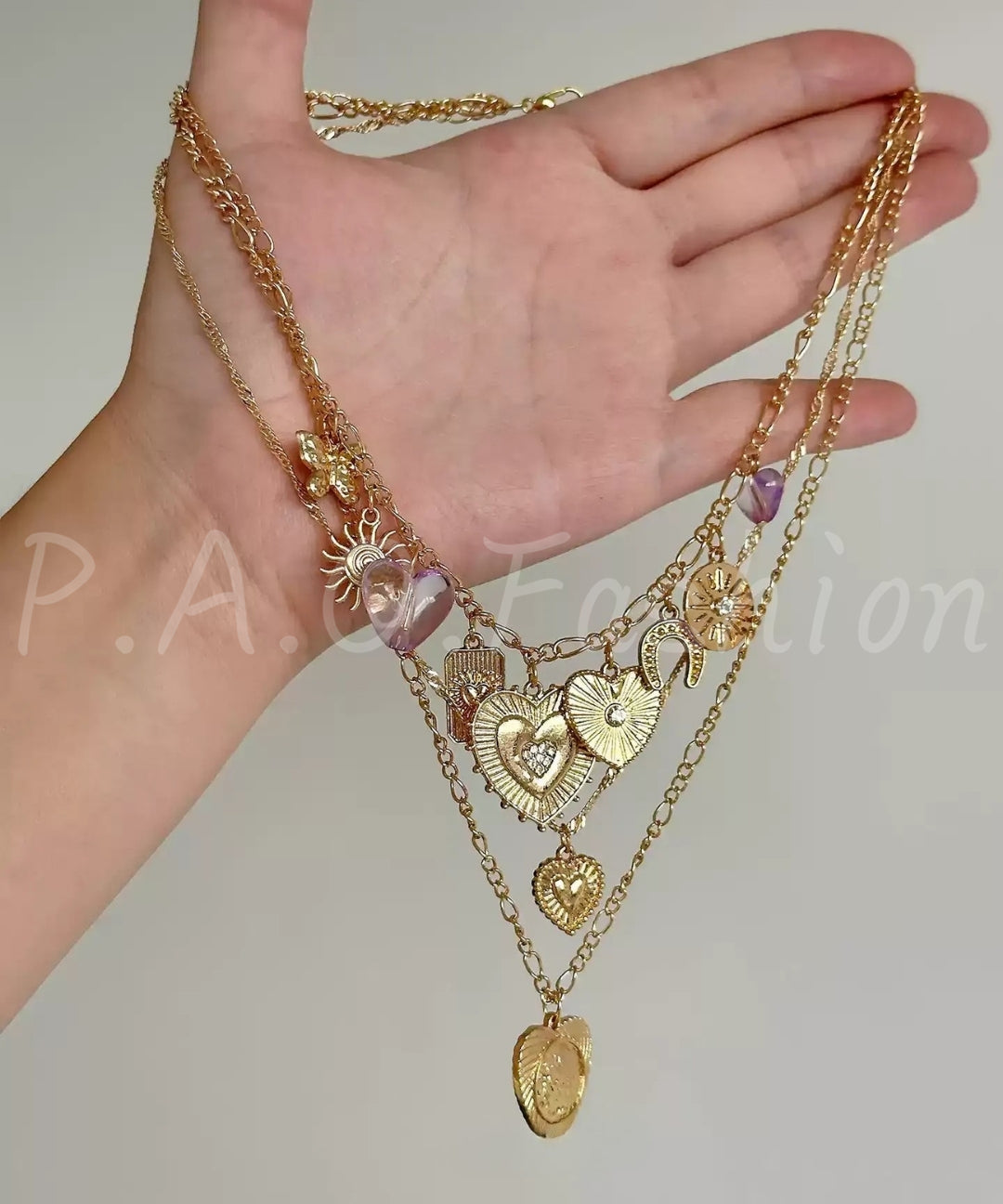 Layered Heart Charm Necklace