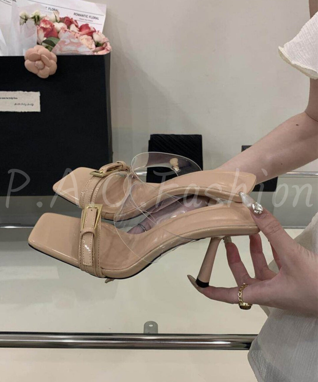 Buckled Clear Strap Heeled Sandals