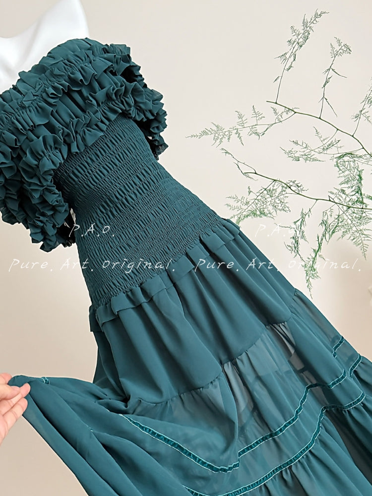 VALENZA STRAPLESS RUFFLE MAXI DRESS