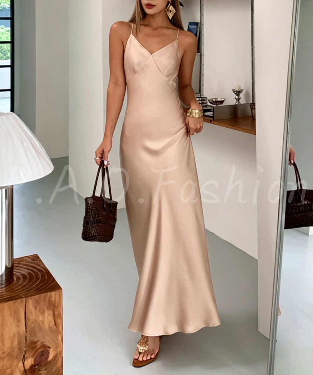 Beaded Halter Satin Mermaid Maxi Dress