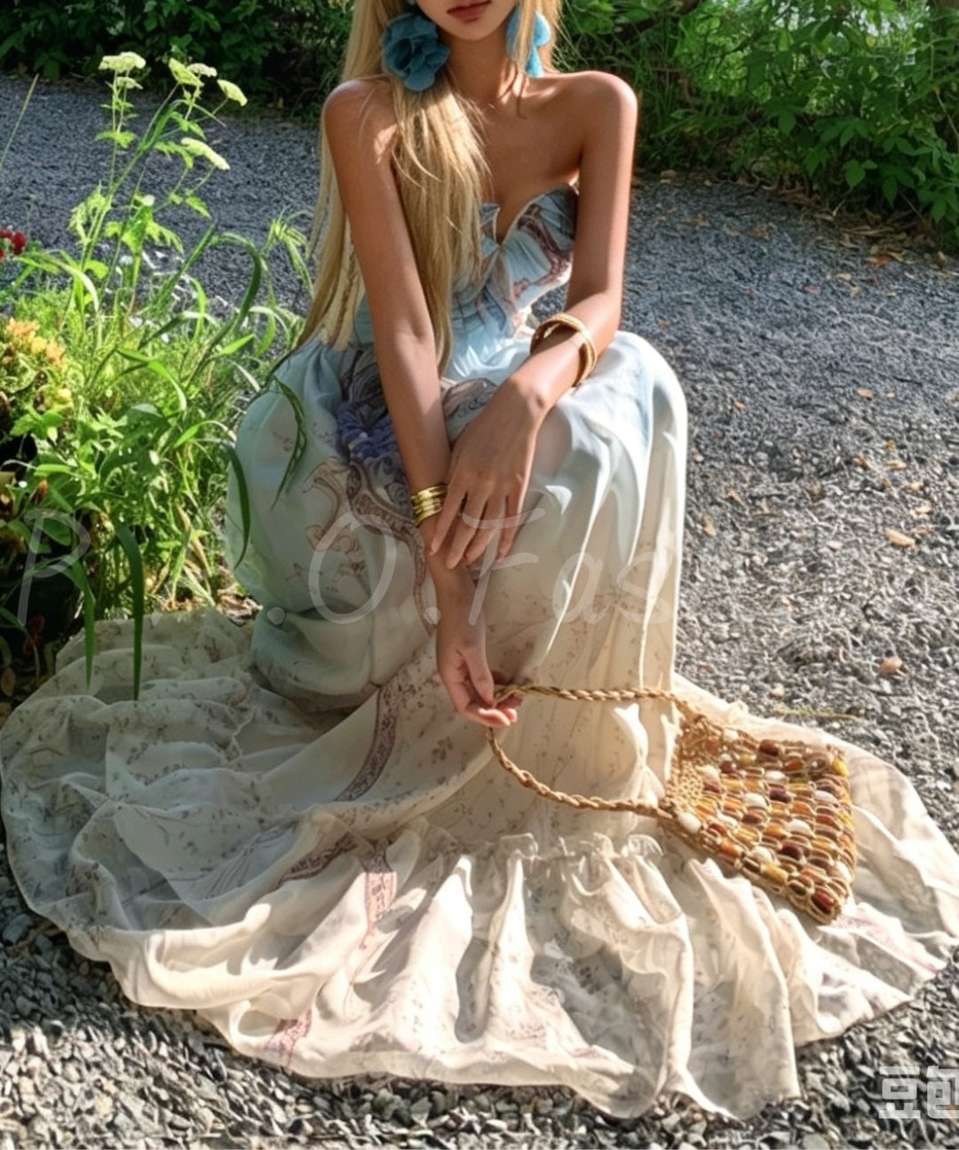 Gradient Print Strapless Maxi Dress