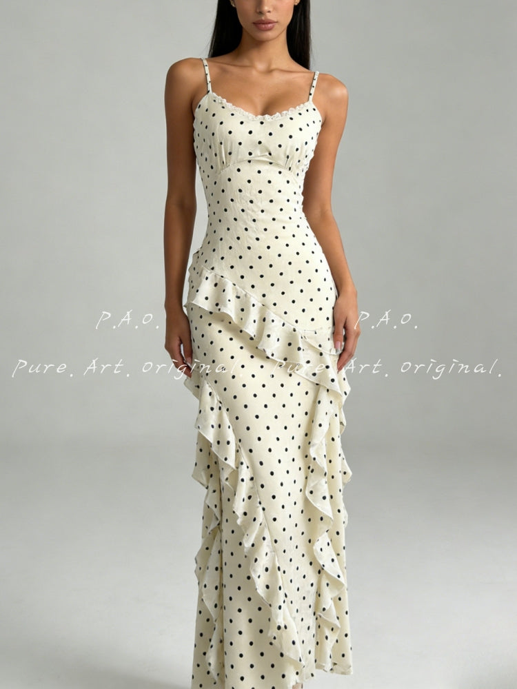 Élise Polka Dot Ruffle Slip Dress