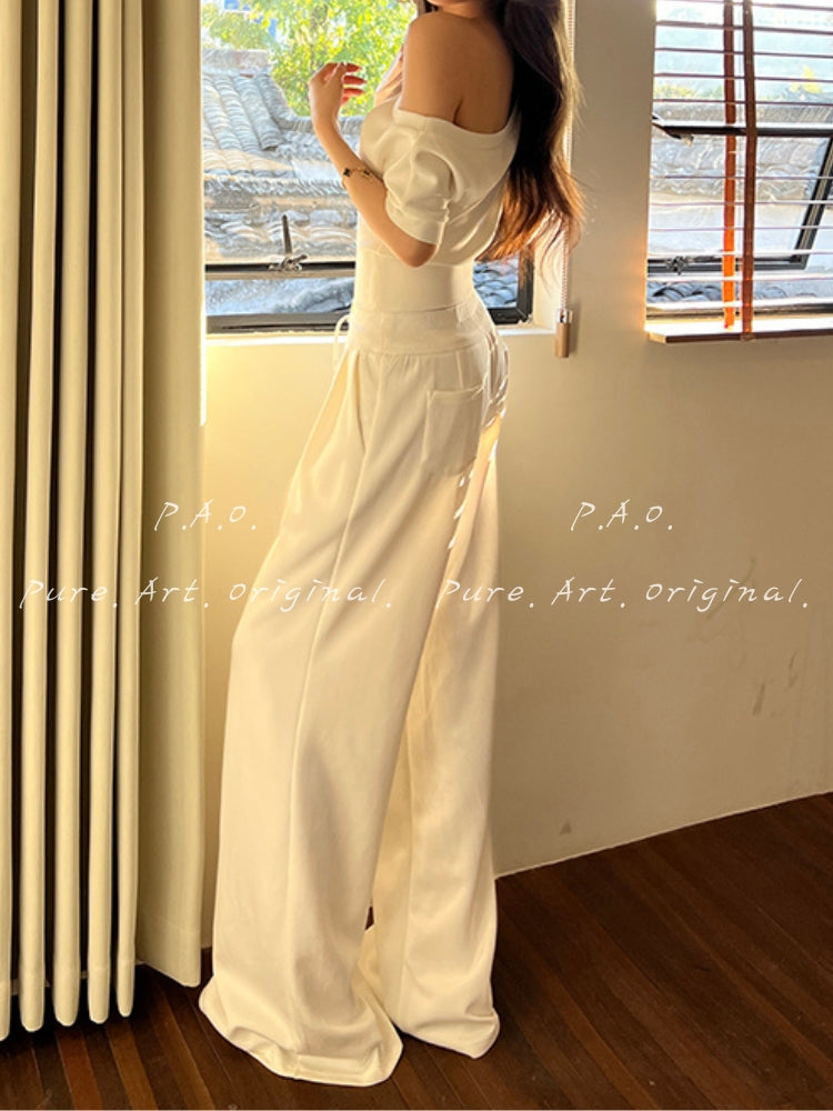 Asymmetric Waist-Snatched Wide-Leg Set