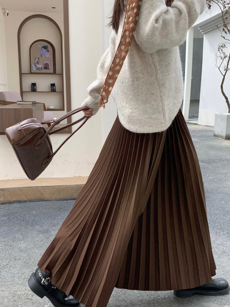 Classic Thick Pleated Wool Blend Skirt
