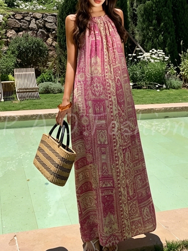 Bohemian Halter Printed Vacation Maxi Dress
