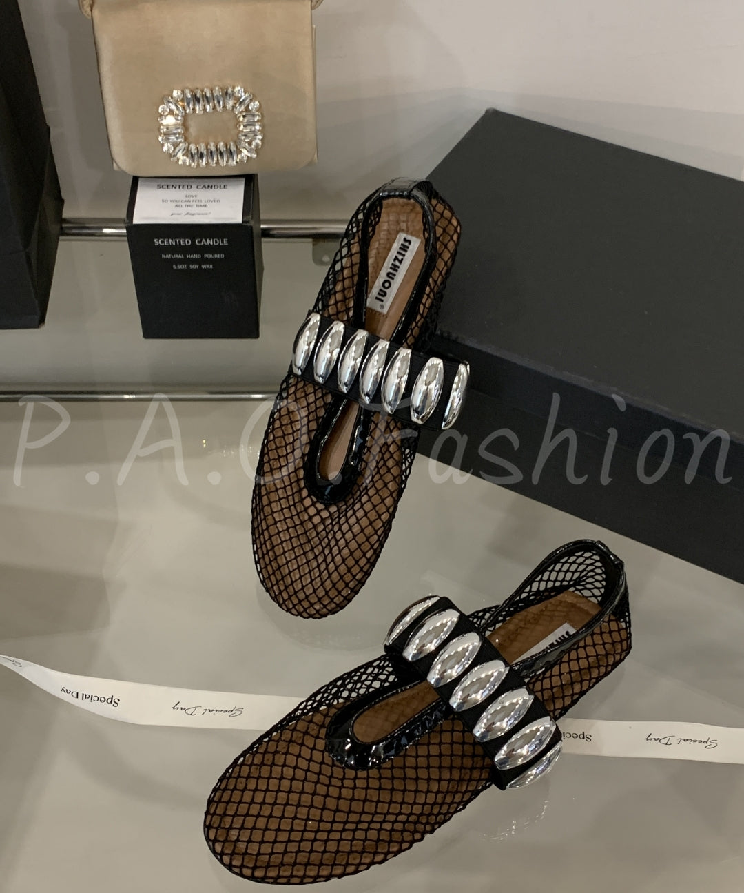 Mesh Ballet Flats with Metal Detail
