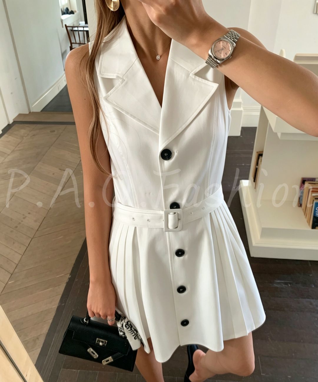 Sleeveless Pleated Blazer Dress