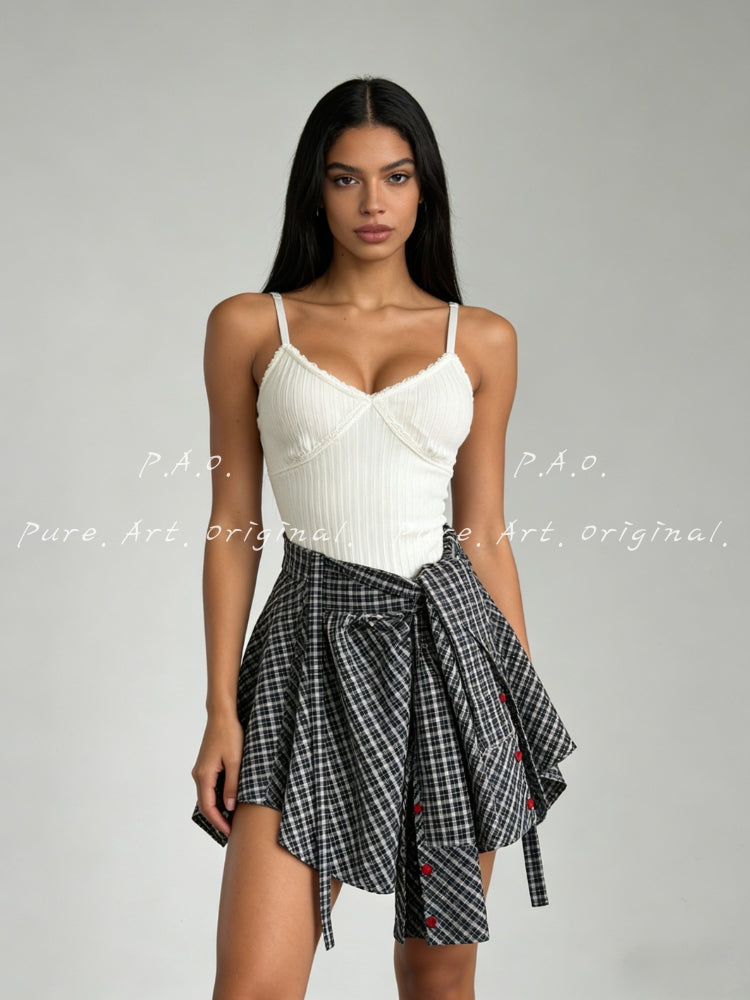 Layered Contrast Wrap‑Style A‑Line Skirt