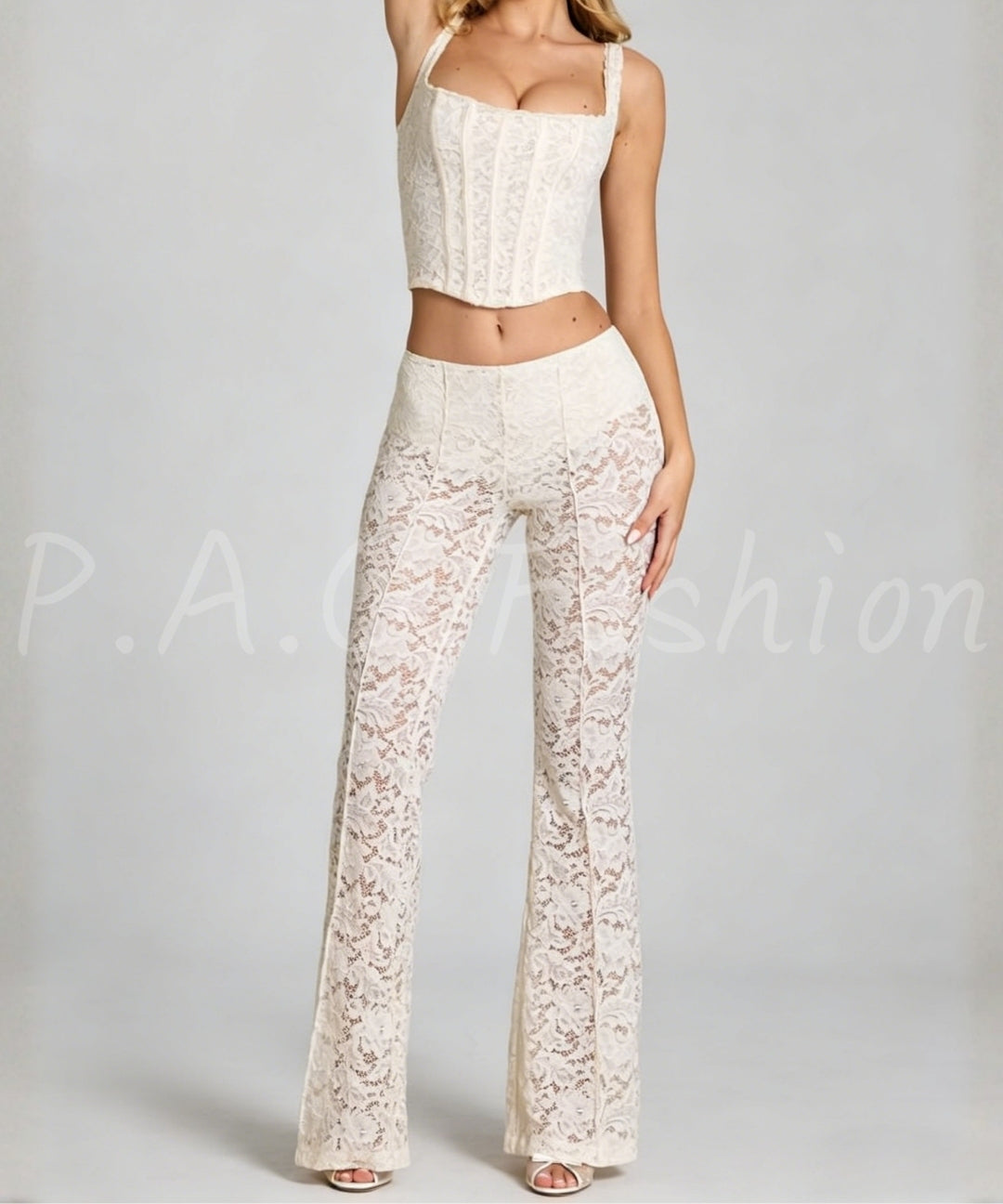 Lace Corset Cami & Flared Pants Set[Available Now]