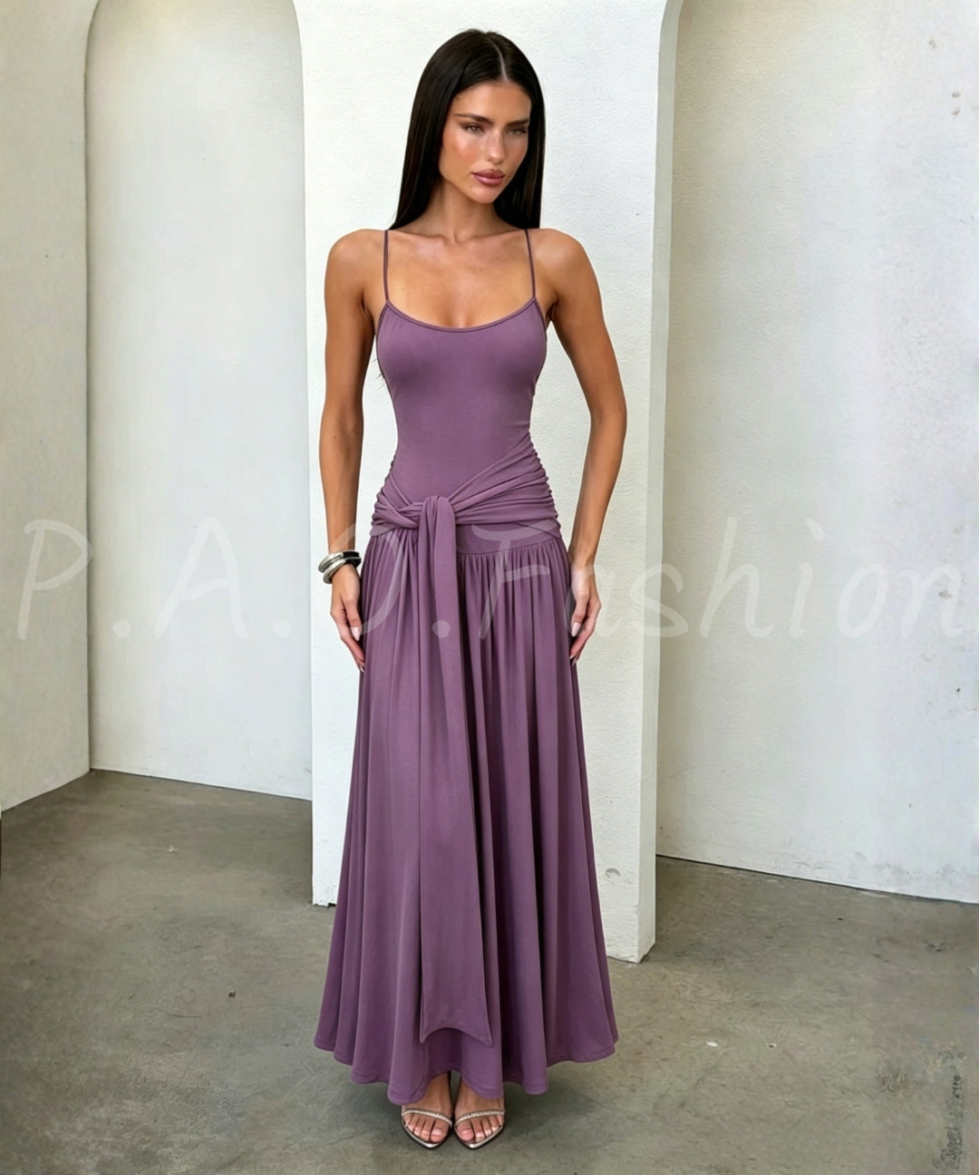 Ruched Tie-Front Camisole Maxi Dress[Available Now]