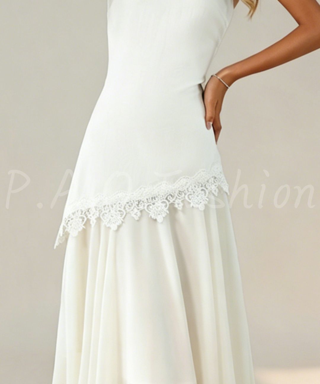 Lace-Trim Asymmetrical Maxi Dress