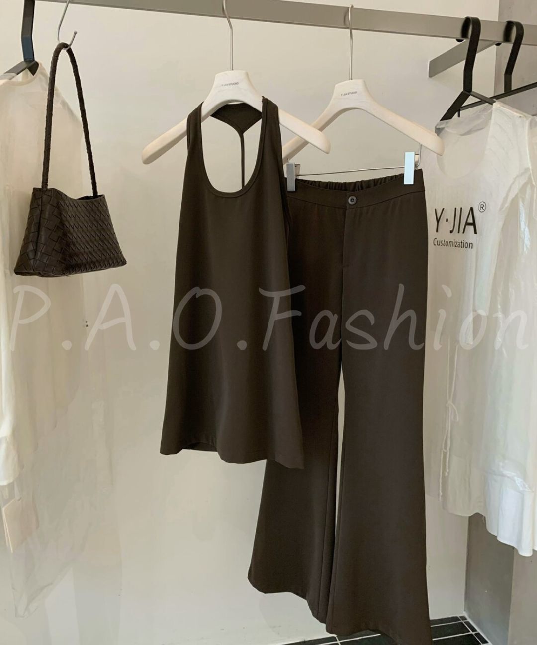 U-Neck Racerback Long Tank & Wide-Leg Flare Pants Set