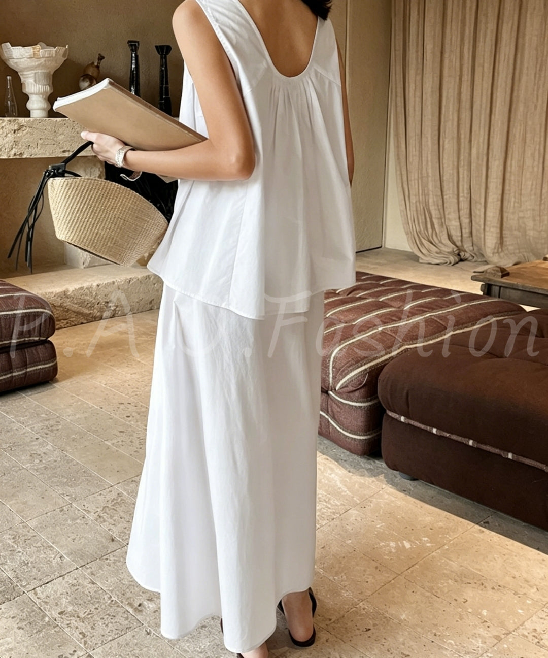 V-Neck Tank & Pleated Midi Skirt Set[Available Now]