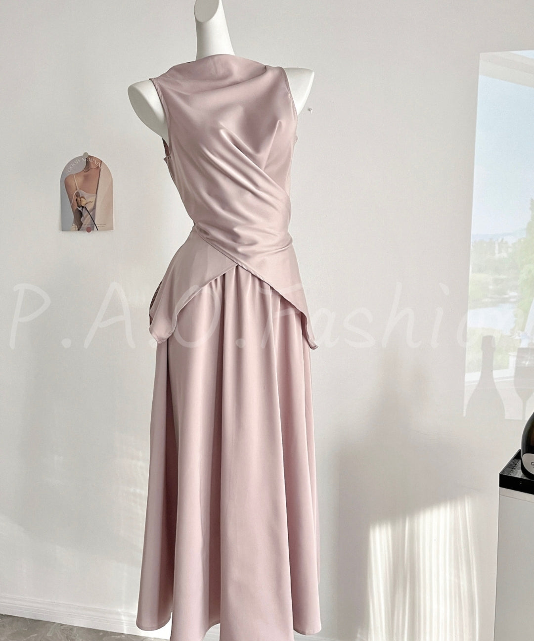 Satin Tie-Back Top & High-Waist Maxi Skirt Set[Available Now]