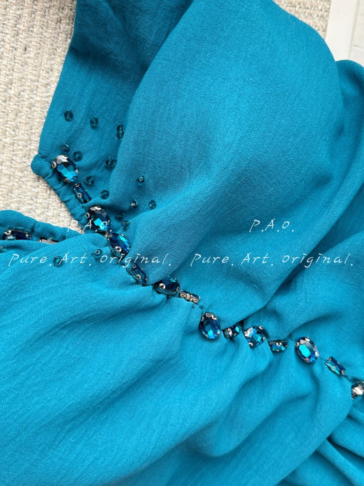 SERAPHINA RHINESTONE V-NECK MAXI DRESS