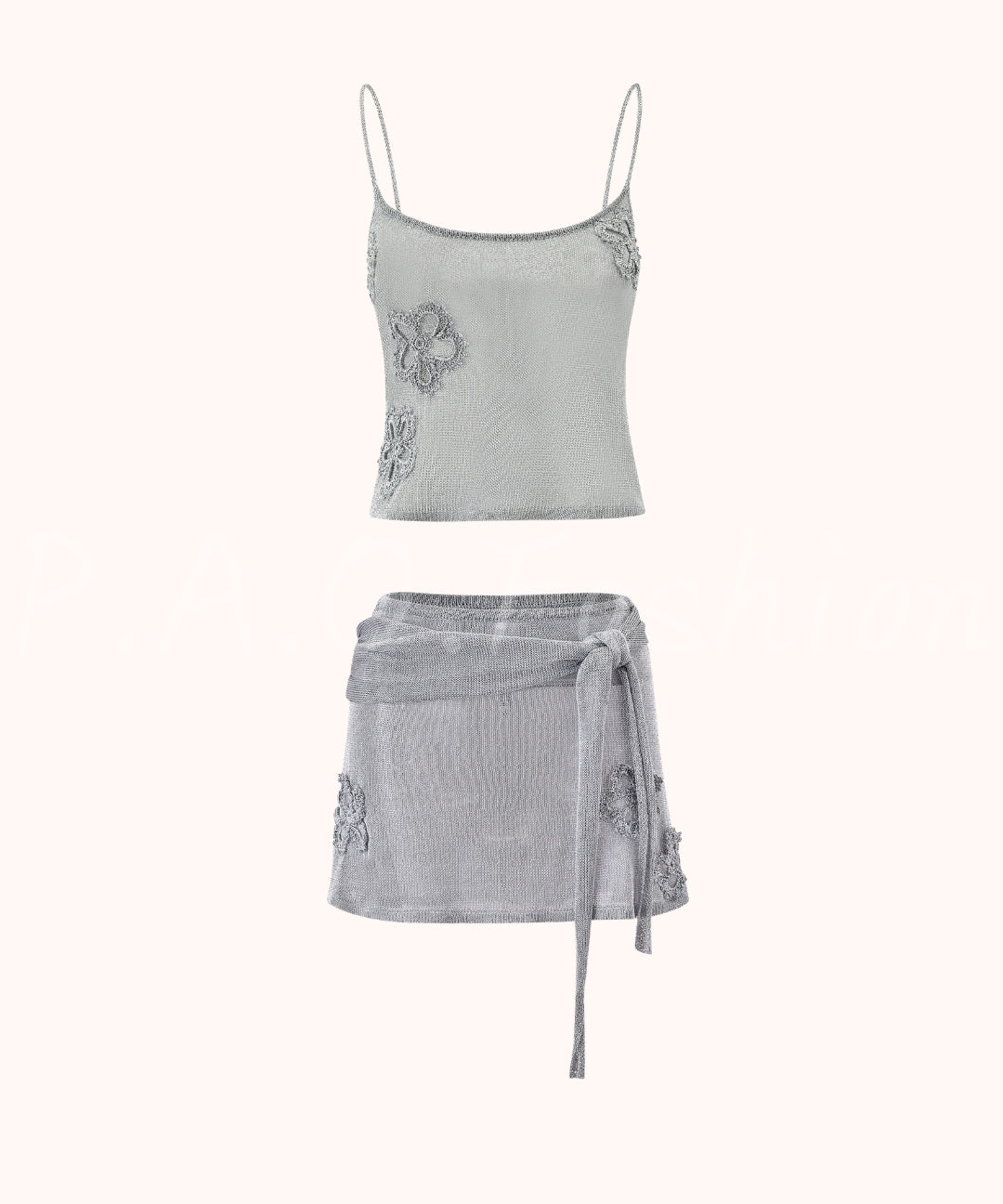 Metallic Floral Embroidered Cami Mini Skirt Set[Available Now]