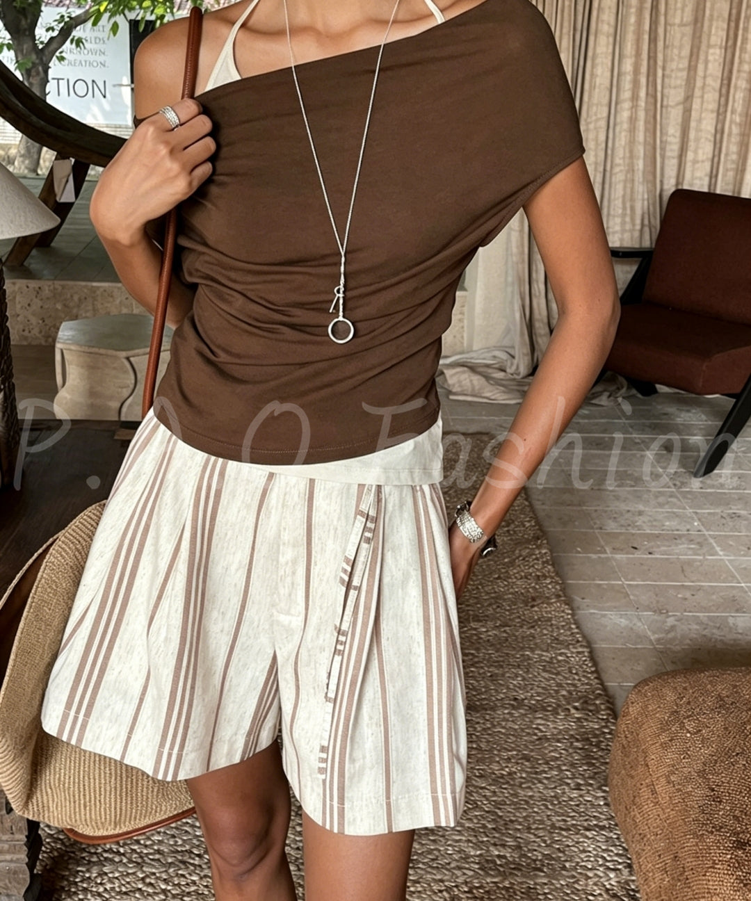 Striped Linen-Blend High-Waisted Shorts[Available Now]
