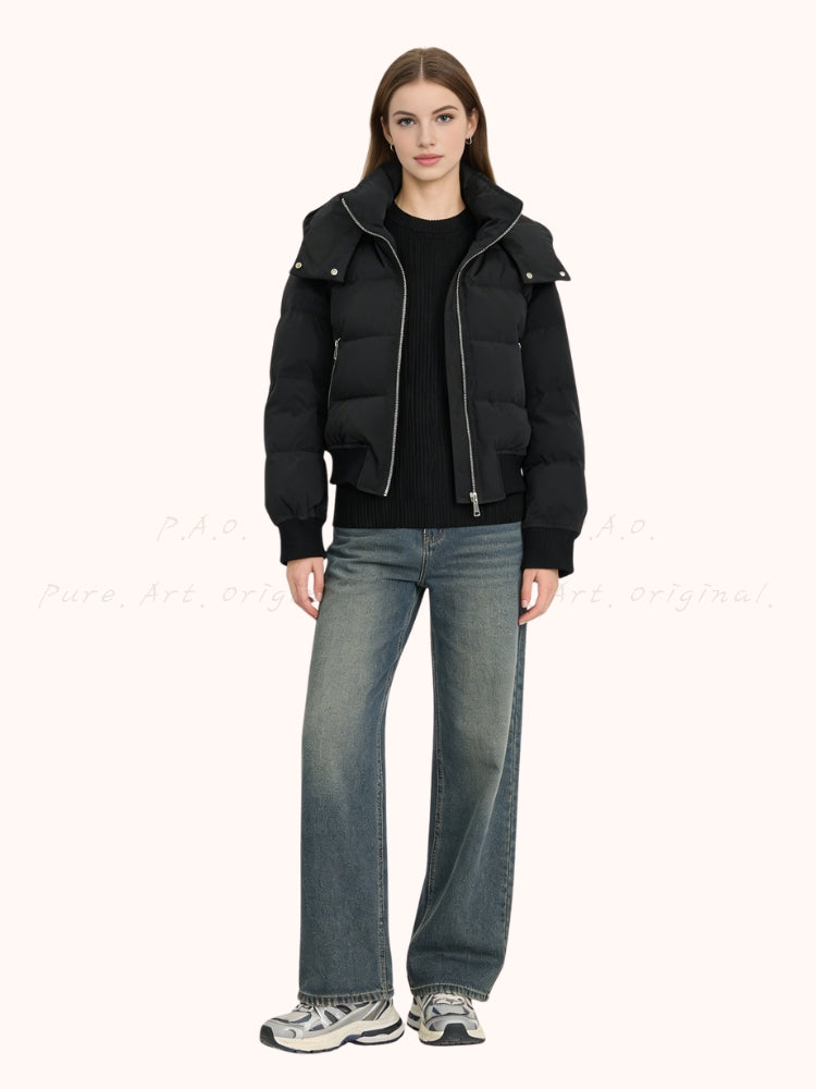 Stand Collar Hooded Puffer Coat